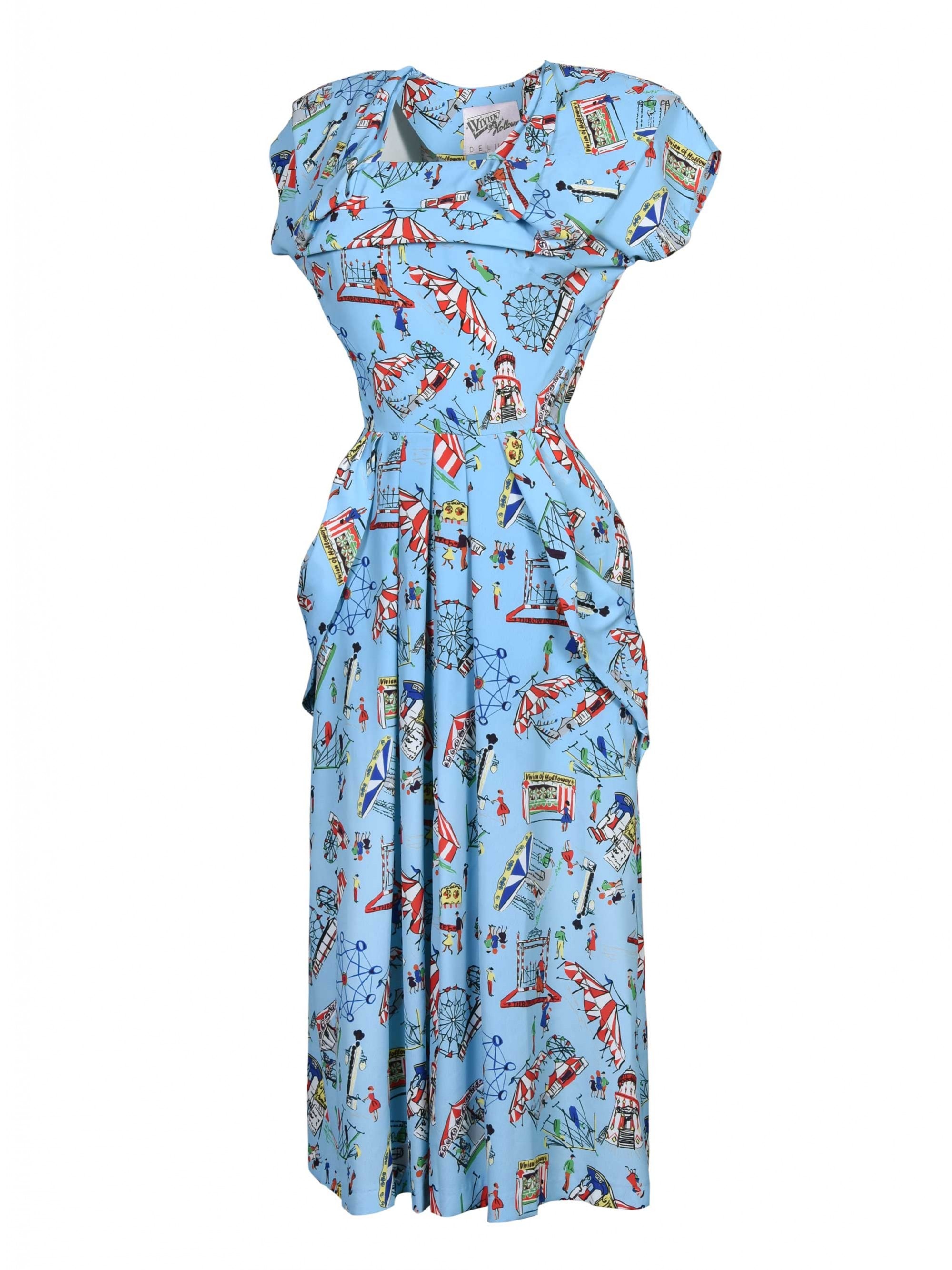 1940s Dress Lana Fairground Blue from Vivien of Holloway